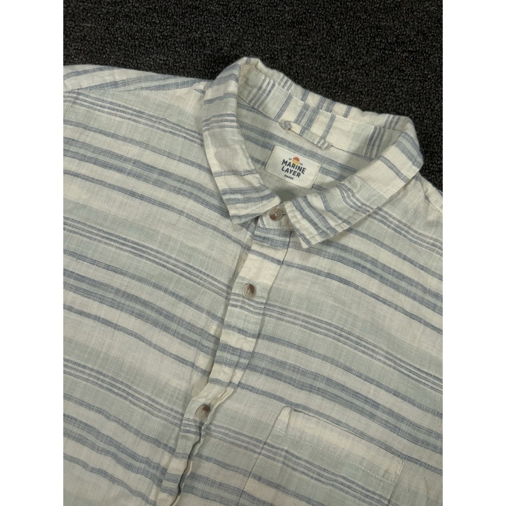 Marine Layer Shirt Mens Medium White Striped Selvage Cotton Stretch S/S Preppy